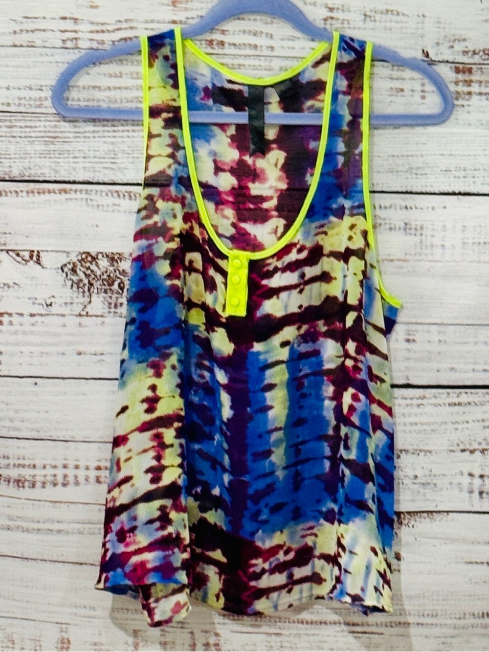 Anthropologie Rare Petticoat Alley Tie-Dye Neon Trim Sheer Henley Tank Top